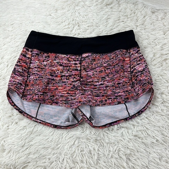 Lululemon Speed Up Short Long *4" Updated Fit Flash Pleat Orange Multi / Black - Picture 1 of 7